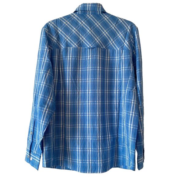 L.L.Bean Shirt M Blue & White Plaid Long Sleeve Tall Rob Button Up Pocket - Picture 2 of 13